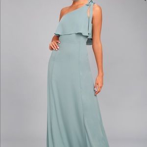Lulu’s Purpose Dusty Sage One-Shoulder Maxi Dress - Large